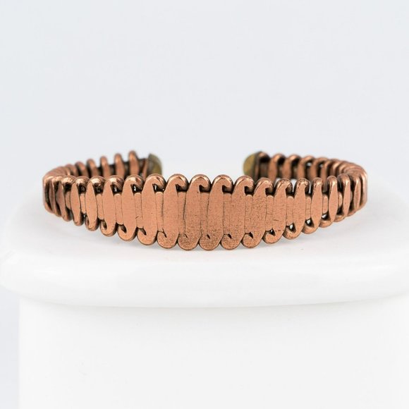 Mixed Metal Cuff Bracelet Copper Brass Wrapped Handmade S Shape Graduated Bangle - Picture 5 of 8